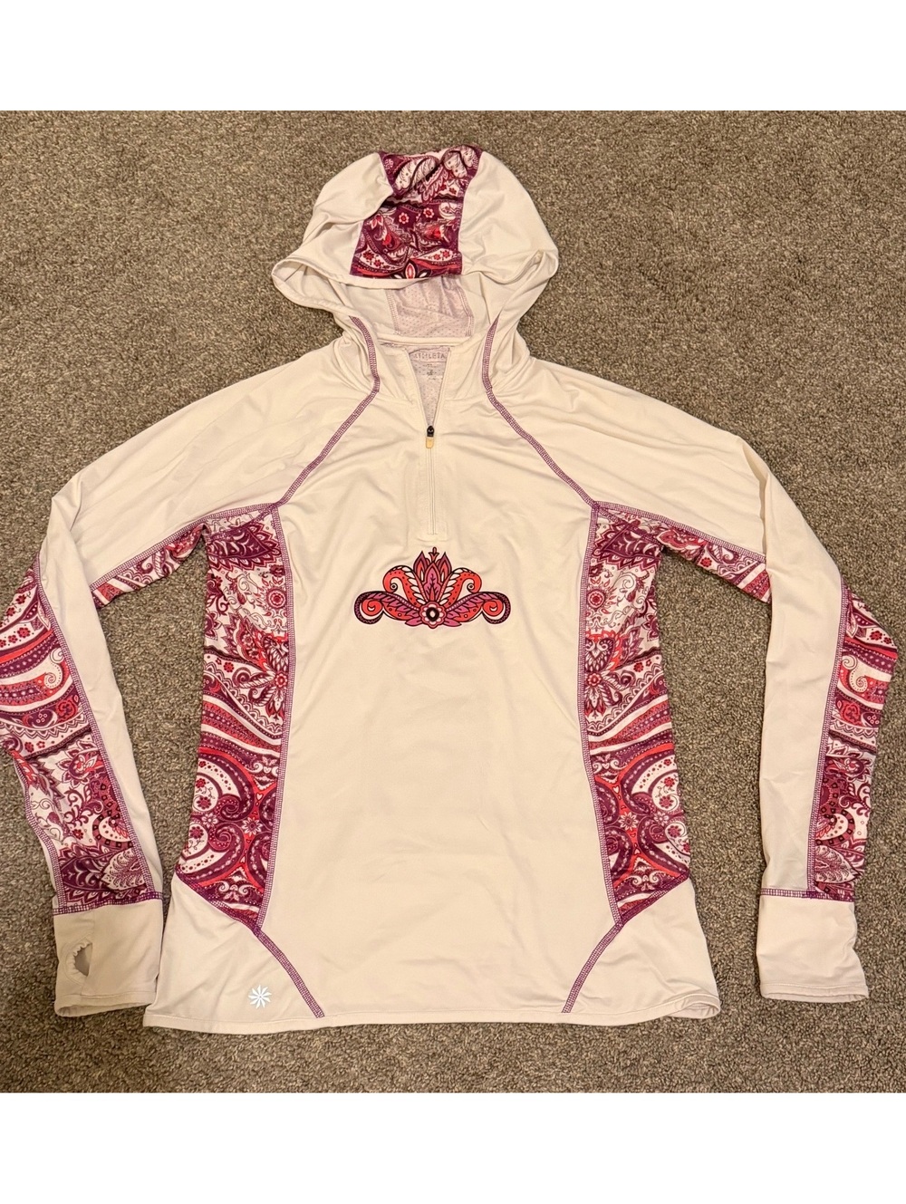 Athleta Paisley Print Half Zip Hooded Running Pullover Size Medium Tall
